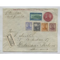 ARGENTINA 1910 SOBRE ENTERO POSTAL CIRCULADO A ALEMANIA CON FRANQUEO MIXTO LIBERTAD SAN MARTIN EN OVALO Y CENTENARIO DEL ´10